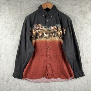 Bit & Bridle Wrap Around‎ Horse USA Flag Print Button Down Shirt Mens XL Rodeo